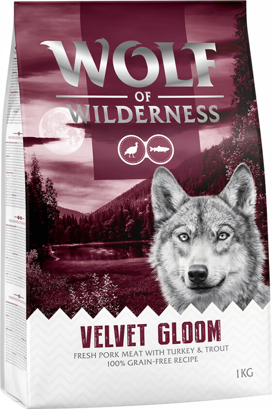 1 kg Wolf of Wilderness hundefôr til spesialpris! - Velvet Gloom - Kalkun & Ørret