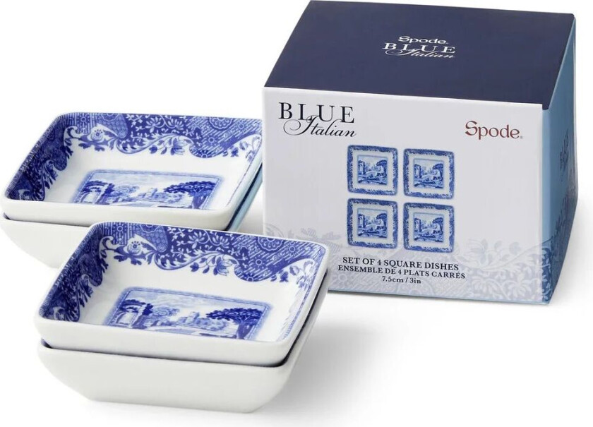 Blå italiensk flis 8x8 cm 4-pakning Blå-hvit