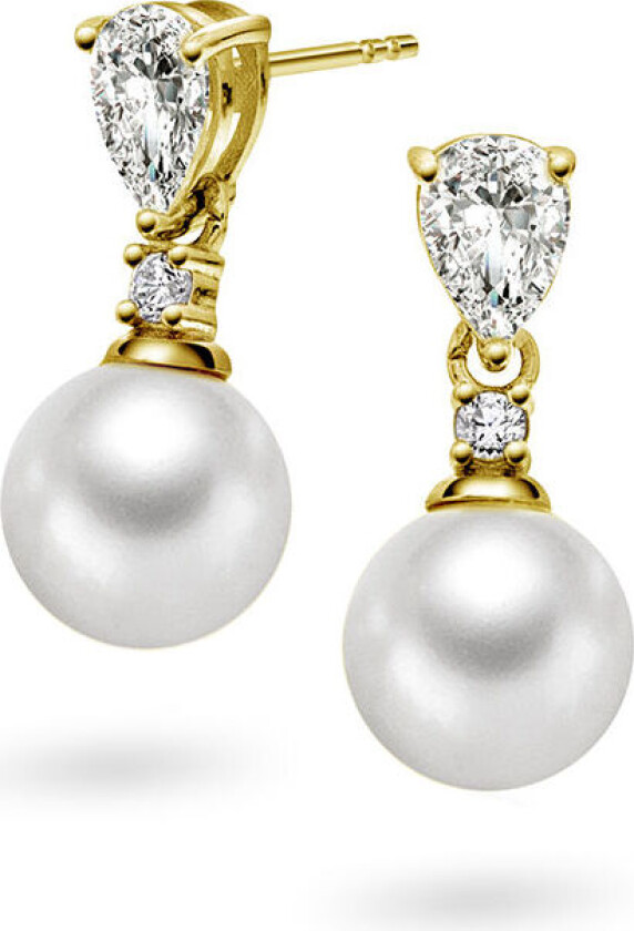 , Øredobber i 925 forgylt sølv med syntetisk perle og zirkonia