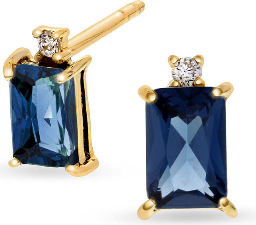 , Øredobber i 585 gult gull med zirkonia og blå glassten