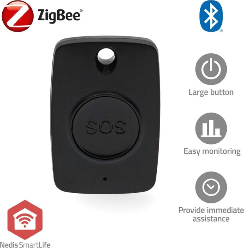Smart Panikk Knapp | Zigbee 3.0 | Energitype for batteri: CR2450 | Sort