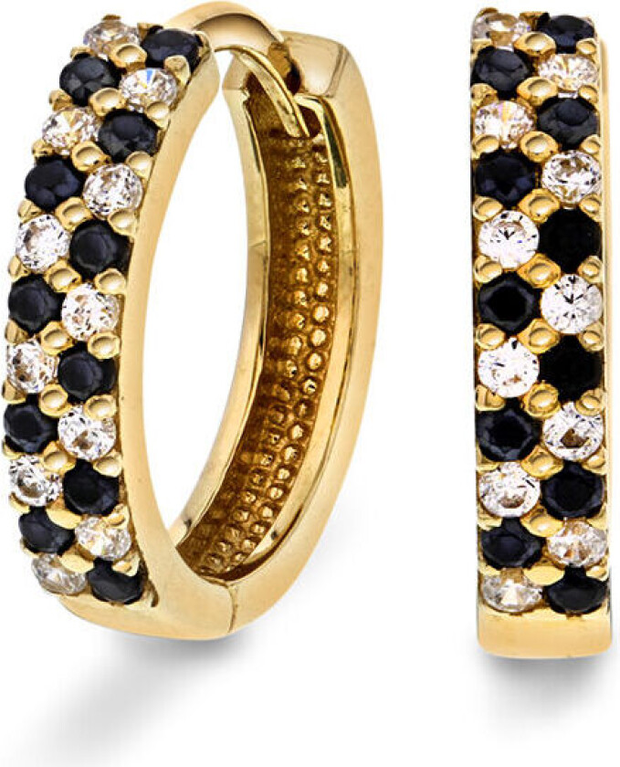 Bilde av , Øreringer i 585 gult gull med sorte zirkonia