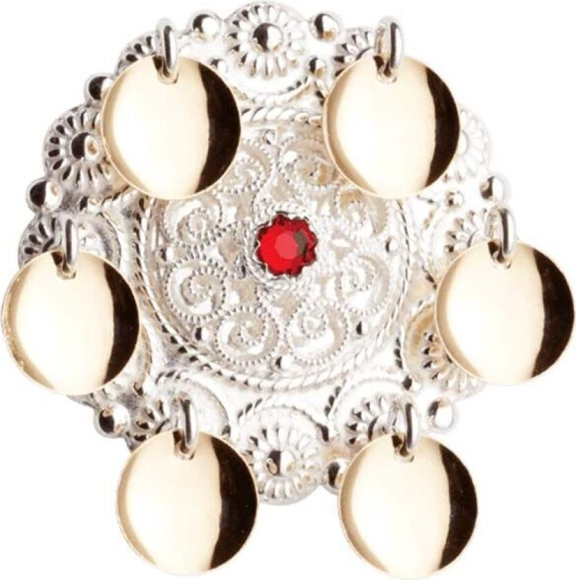 Barnesølje i 830 hvitt og forgylt sølv med rød sten