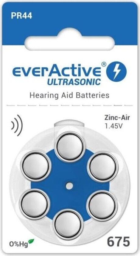Høreapparatbatterier 675 / PR44 everActive ULTRASONIC 675 - 6 stk.