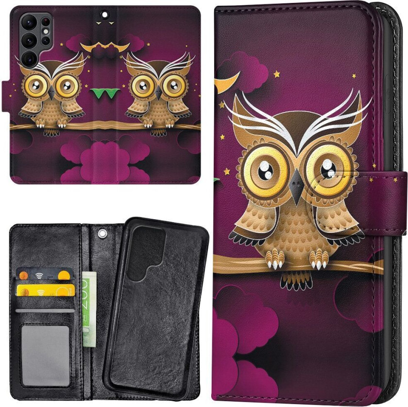 Samsung Galaxy S23 Ultra - Lommebok Deksel Lysbrun Ugle