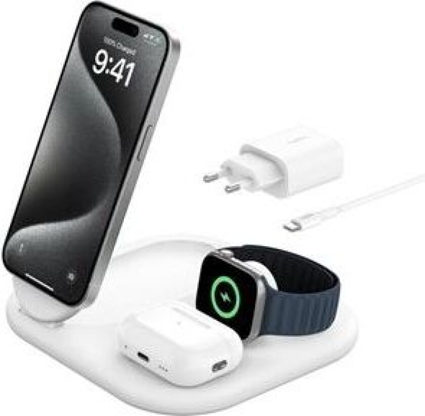 3-in-1 MagSafe Compatible Qi2 Wireless Stand/Pad, white