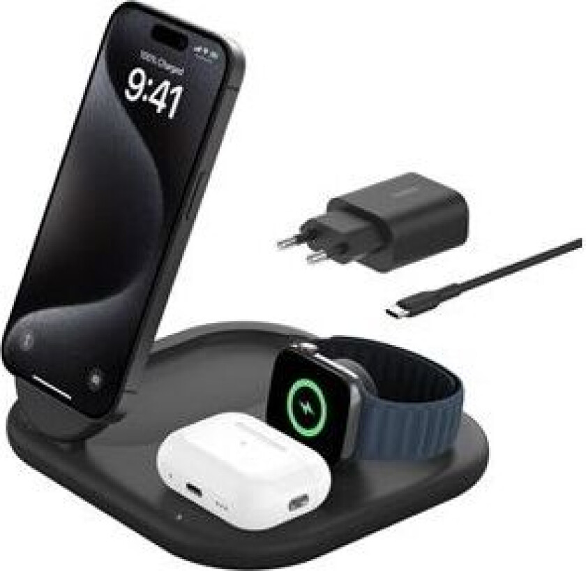 3-in-1 MagSafe Compatible Qi2 Wireless Stand/Pad, black