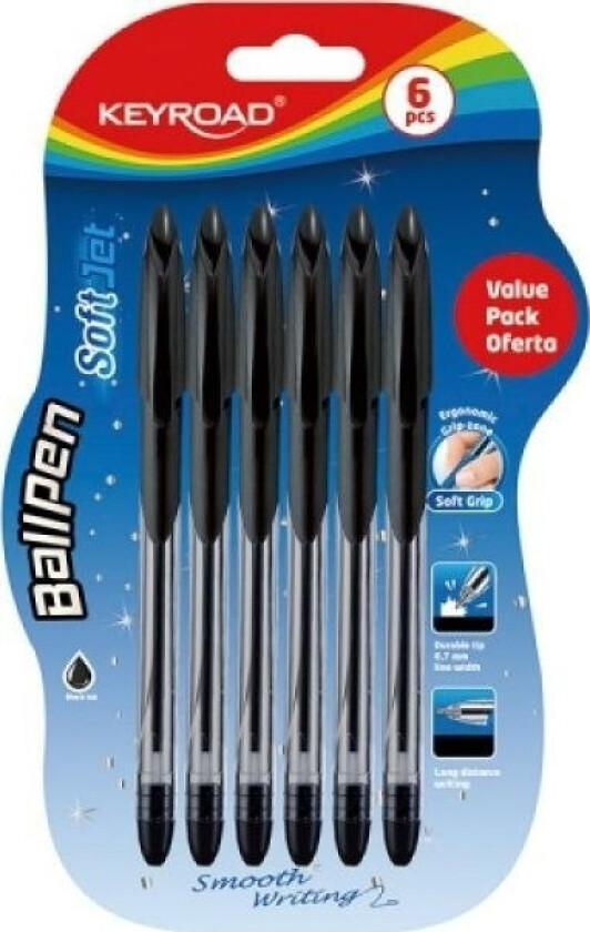 Classic Kulepenn Kulepenn Soft Jet, 0,7 Mm, 6 Stk., Blister, Sort