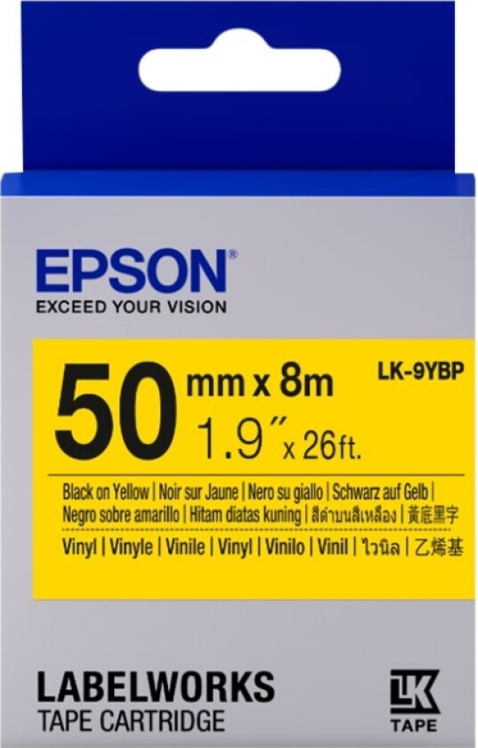 Labelworks Lk-9Ybp - Vinyl - Svart På Gult - Rull (5 Cm X 8 M) 1 Kassett(Er) Merketape - For Labelworks Lw-Z5000be, Lw-Z5010be, Lw-Z5010be Az,