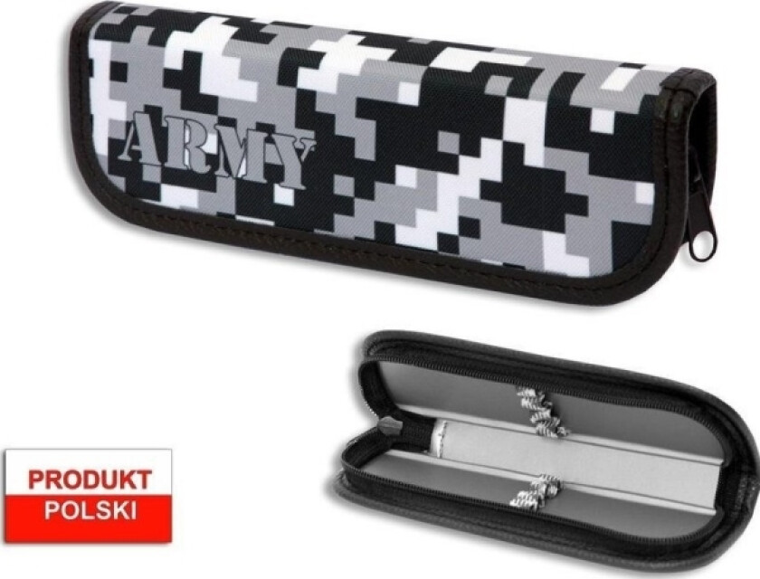 Warta Pennal Skolepenal War-1222, Hard, Liten, Kamuflasje, Grå/Rød