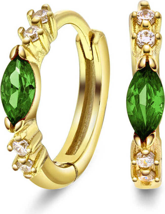 , Øreringer i 925 forgylt sølv med olivenfarget og hvite zirkonia