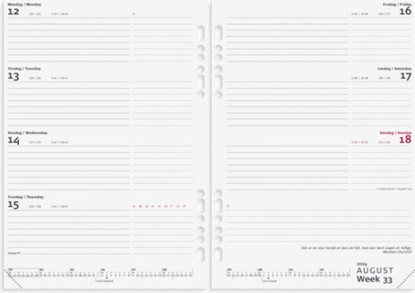System A5 International Ugekalender Tværf. Refill 2024