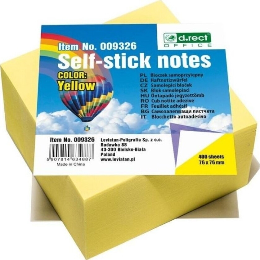 Selvklebende Notatbok 76X76 Mm Gul (340112)