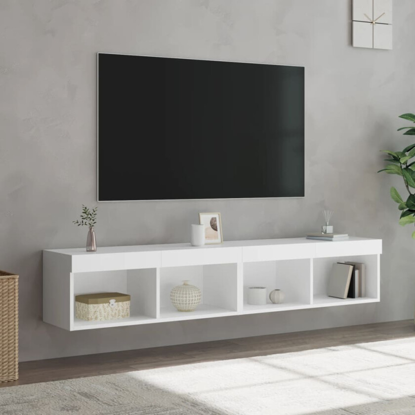 TV-benker med LED-lys 2 stk hvit 80x30x30 cm