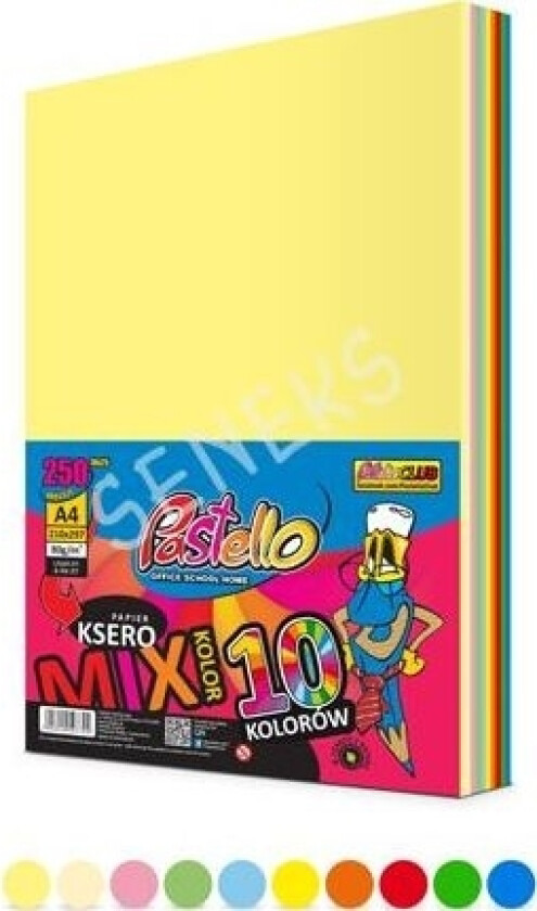 A4 Kopipapir 80G, Blanding Av Farger, 250 Ark