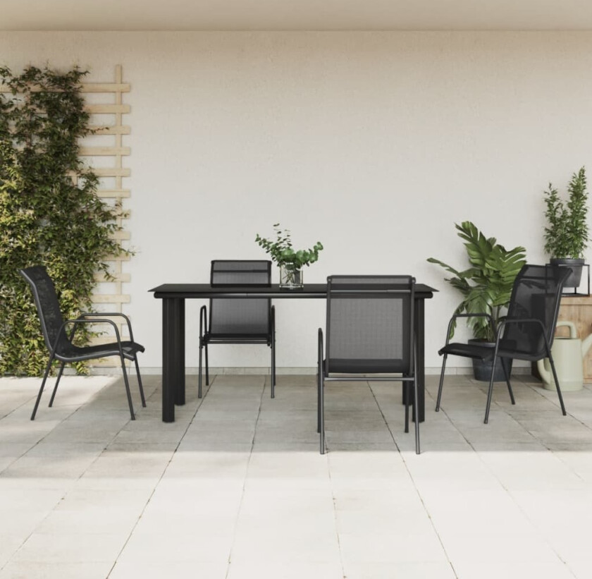 Hagespisegruppe 5 deler svart stål og textilene