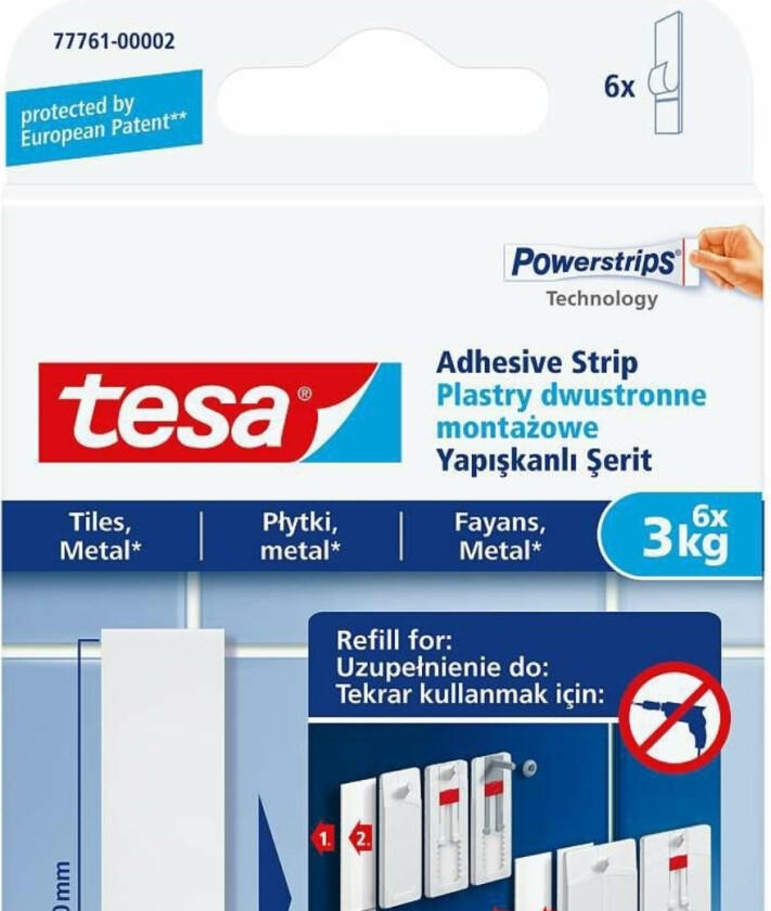 Tesa Self-Adhesive Mounting Strips For Tiles And Metal Up To 3Kg 6 Pcs. (H7776102)