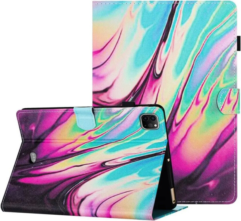 iPad Air (2022 / 2020) / Pro 11 (2022 / 2021 / 2020 / 2018) Kunstskinn Deksel m. Stativfunksjoner & Kortholder - Rosa / Blå Marmor