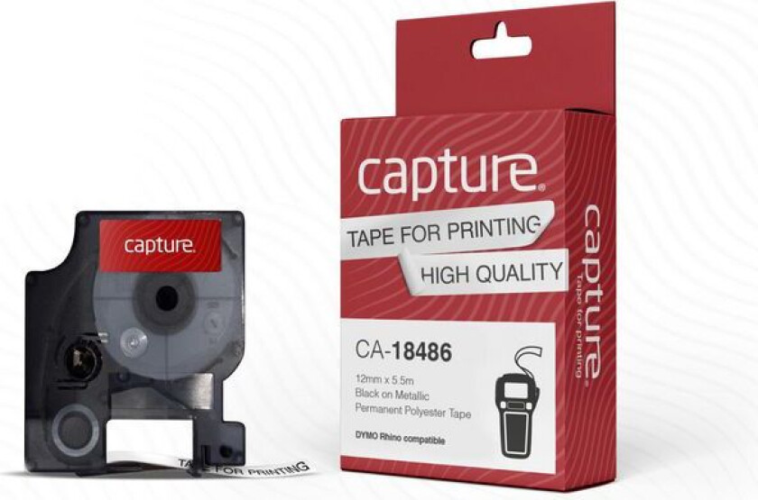 - Polyester - Laminated - Permanet Adhesiv - Metallisk På Svart - Rull (1,2 Cm X 5,5 M) 1 Kassett(Er) Hengeboks - Merketape (Alternativ For: