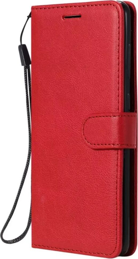 Samsung Galaxy A21s Flip Deksel i Skinn med Lommebok og Stropp - Rød