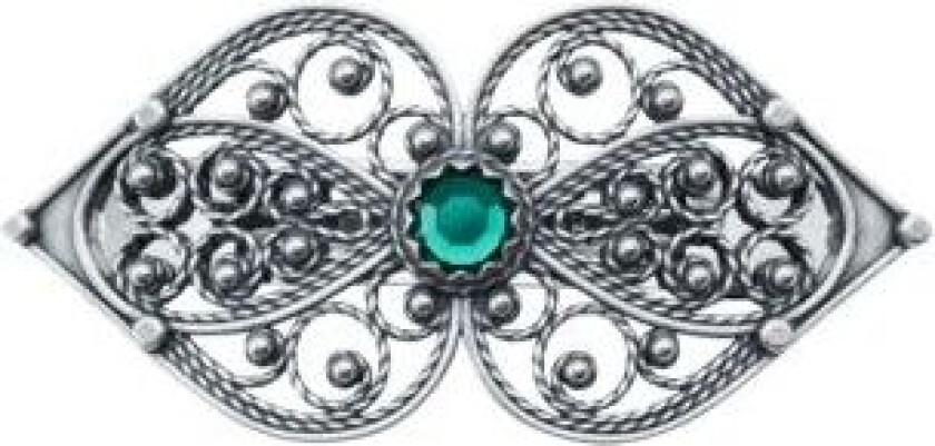 Hårspenne i 830 oksidert sølv med grønn sten, liten størrelse