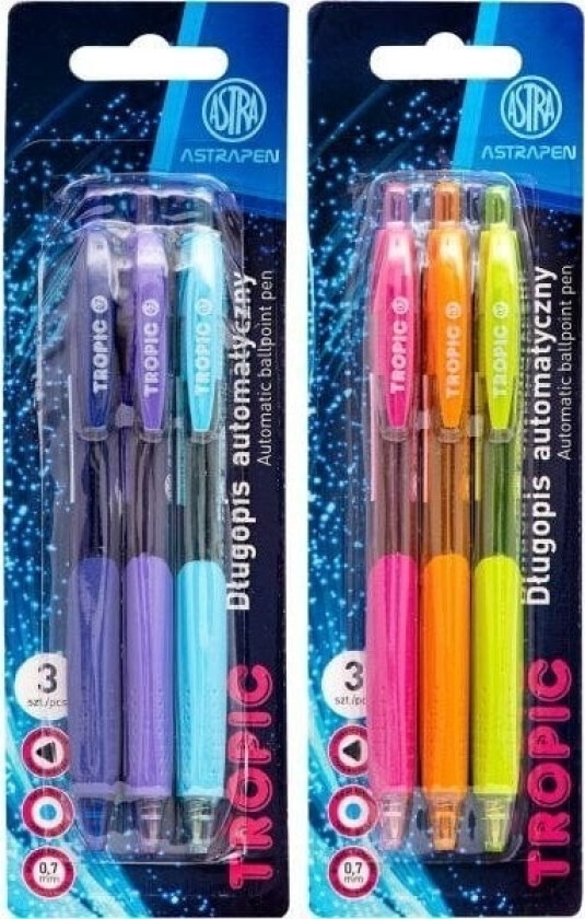 Tropic Pen Uttrekkbar Kulepenn, Blisterpakning 3 Stk.