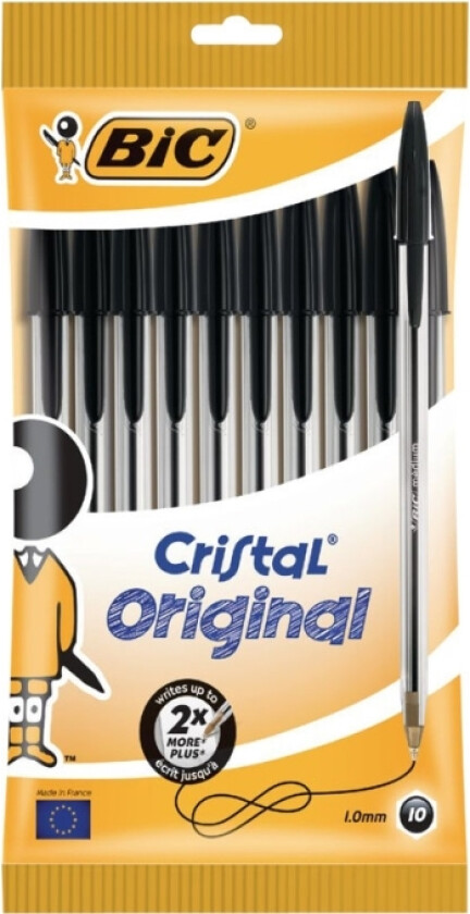 Bic Cristal - Kulepenn - Svart - 1 Mm - Medium (En Pakke 10)