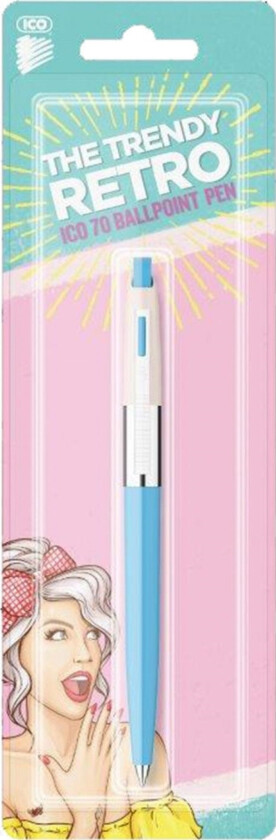 Ico Ico Retro 70'C Uttrekkbar Kulepenn, Pastell, Blister, Blå Refill, Blanding Av Farger