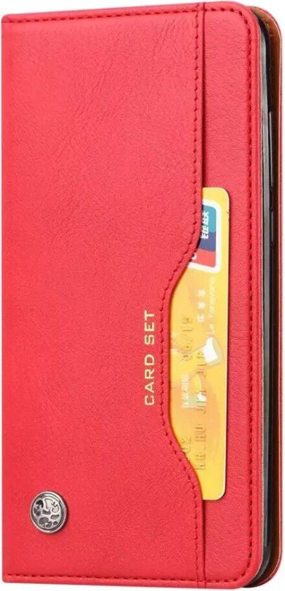 Samsung Galaxy S23+ (Plus) Flip-Deksel i Glanset Kunstskinn med 3 Kortholdere og Frontlomme - Rød