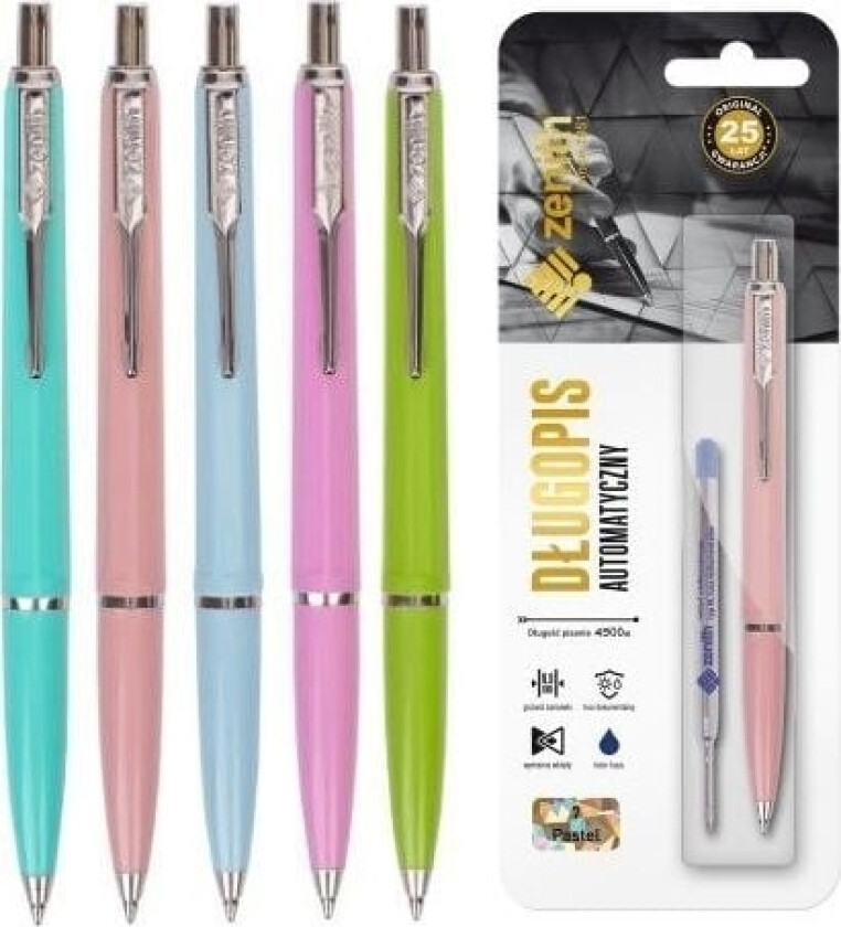 7 Pastell Automatisk Kulepenn + Refill - Blisterpakning