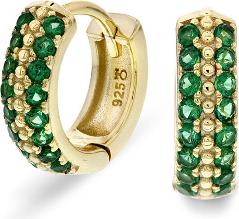 , Øreringer i 925 forgylt sølv med grønn zirkonia