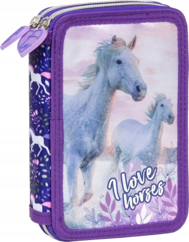 Two-Compartment Pencil Case With Accessories Horses 25