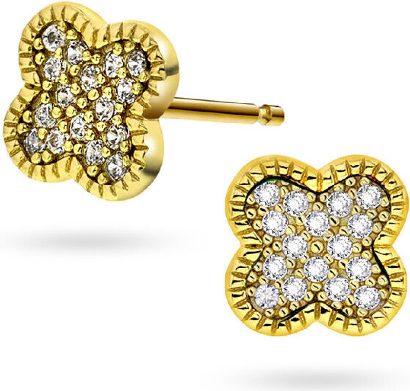 Bilde av , Kløver øredobber i 925 forgylt sølv med firkløver med zirkonia