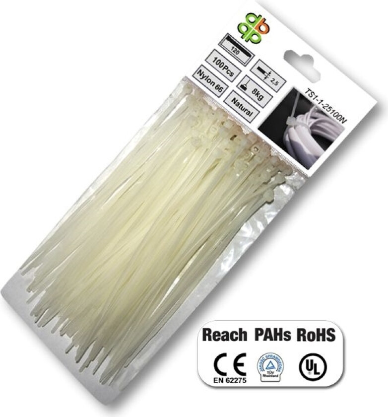 Bradas Buntebånd Hvit 4,6 X 160Mm 100 Stk. (Ts1146160n)