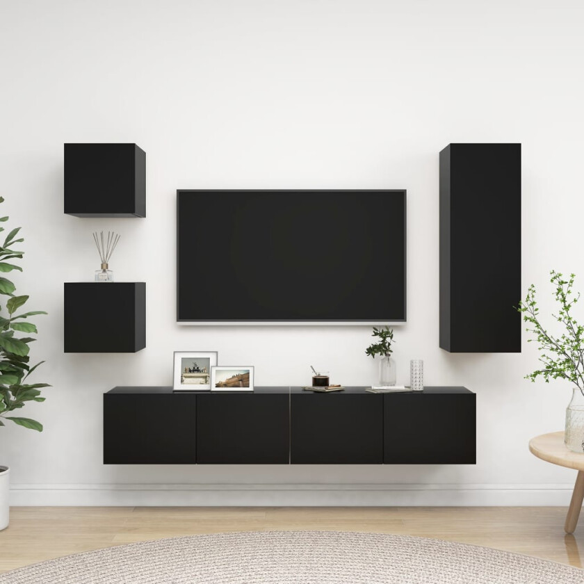 Bilde av TV-benksett 5 deler svart sponplate