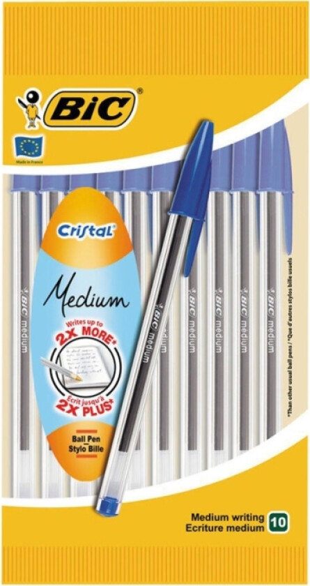 Bic Cristal - Kulepenn - Blå - 1 Mm - Medium (En Pakke 10)