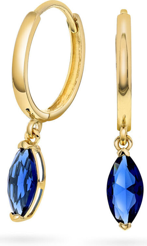 , Øreringer i 585 gult gull med blå zirkonia