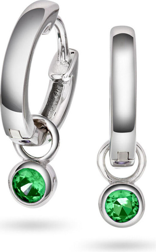 , Øreringer i 925 sølv med grønn zirkonia