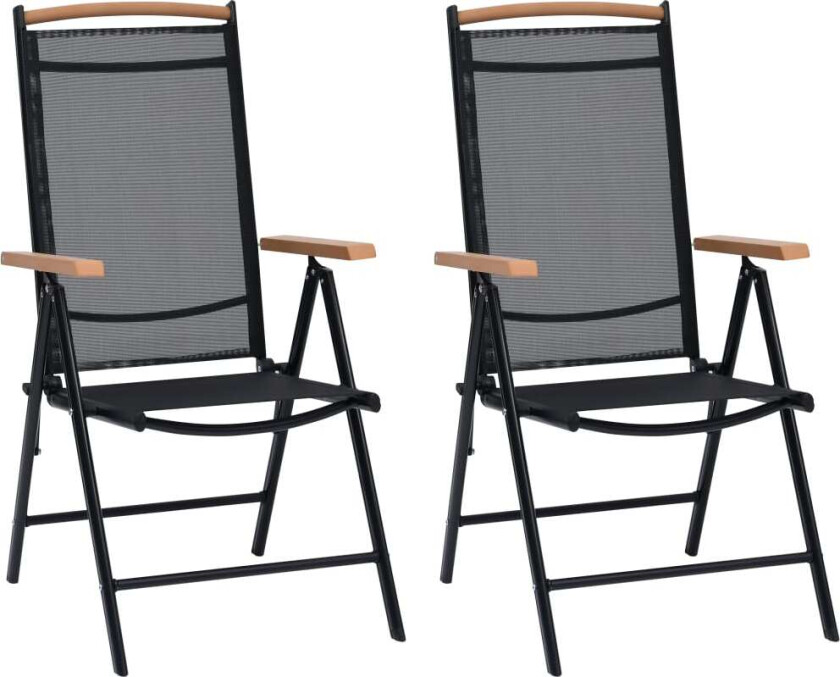 Sammenleggbare hagestoler 2 stk aluminium og textilene svart