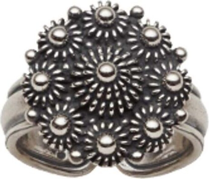 Bunadsring i 830 oksidert sølv med kruser