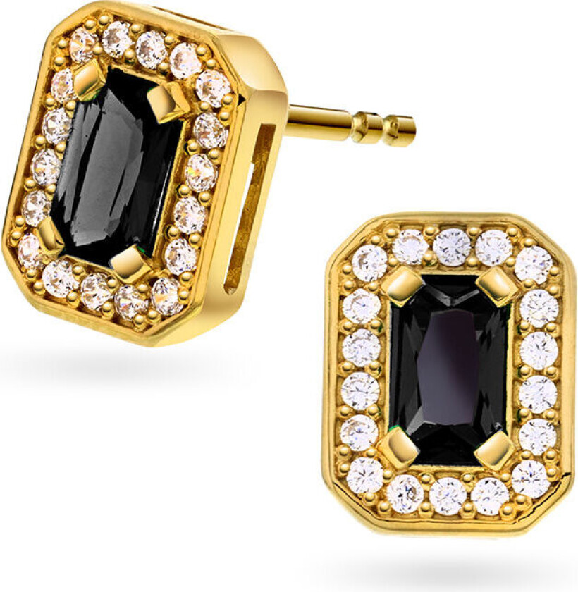 , Øredobber i 925 forgylt sølv med sort zirkonia