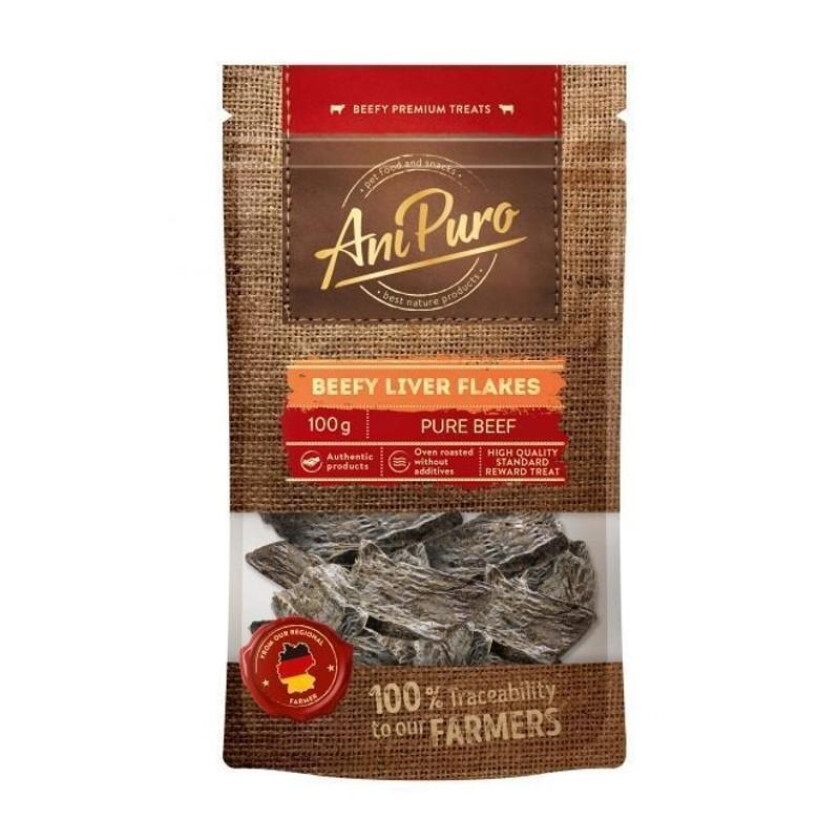 Beefy Liver Flakes Godbiter til hund 100 g