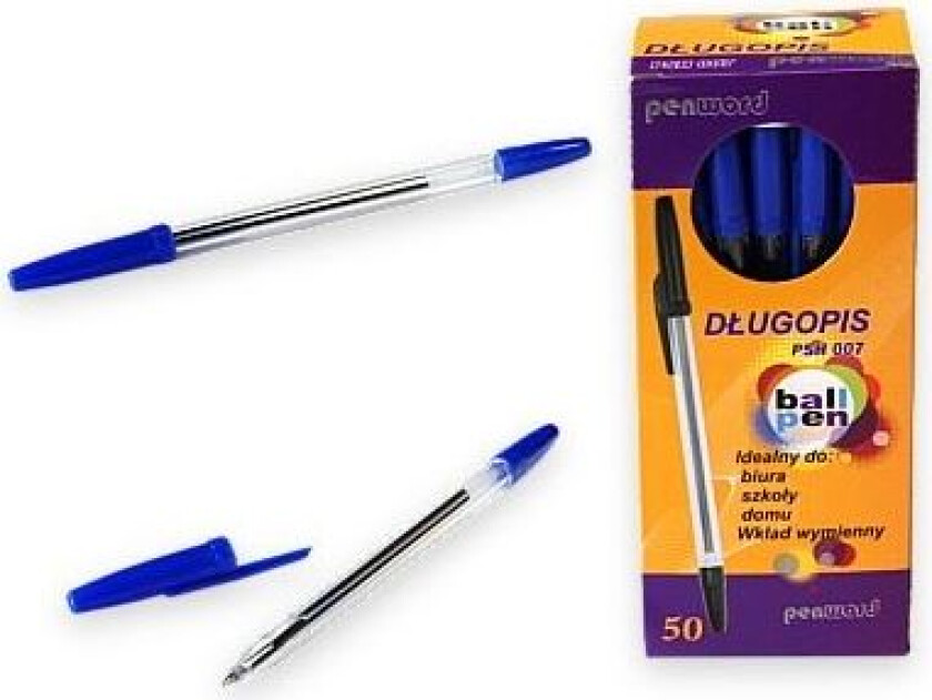 Polsirhurt Kulepenn 007 Blå, Pakke Med 50 Stk