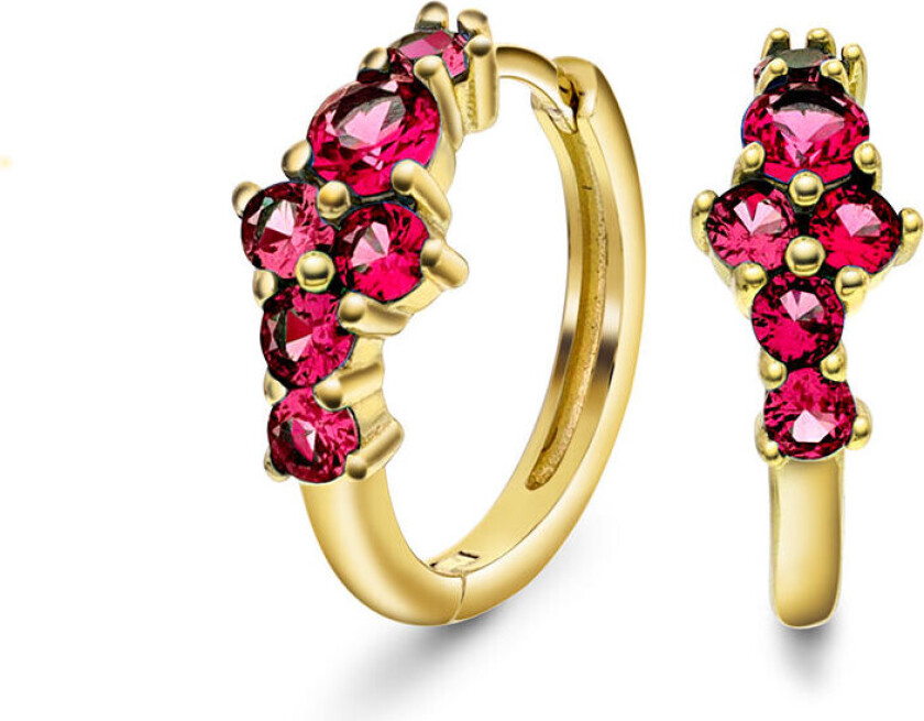 , Øreringer i forgylt 925 sølv med rosa zirkonia