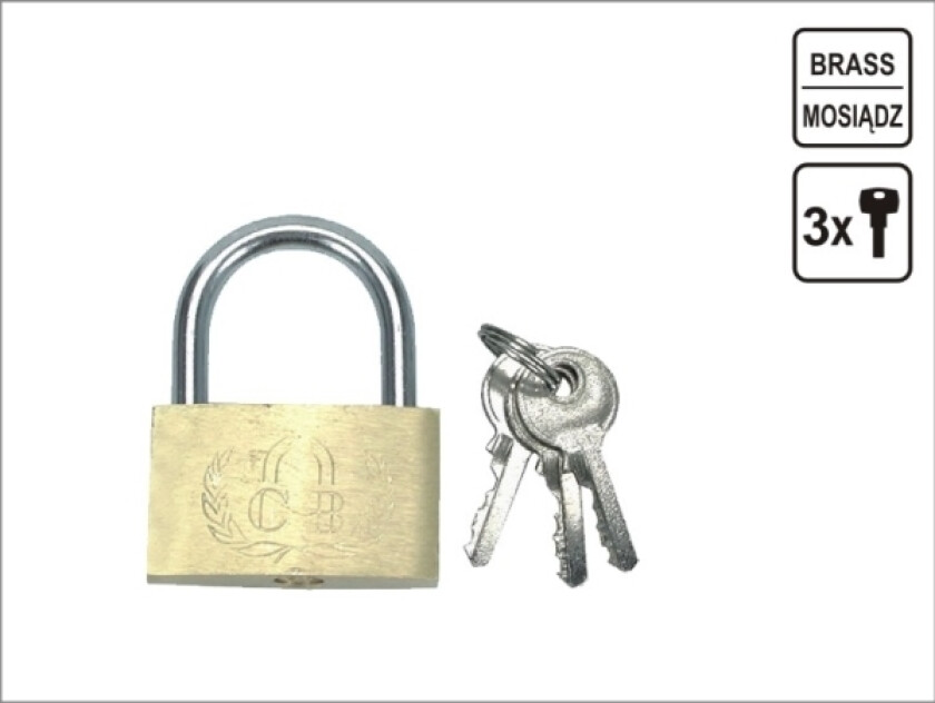 Vorel Messing Hengelås 25Mm 3 Nøkler (77250)