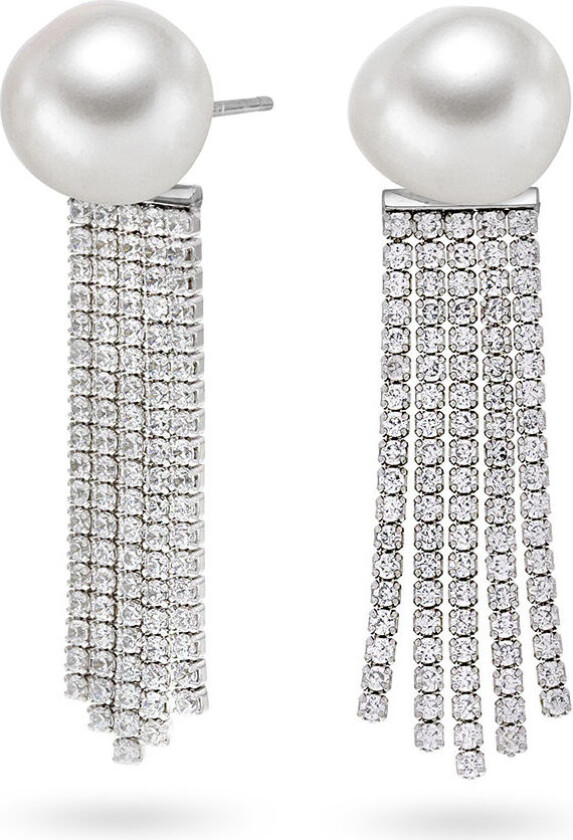 , Øredobber i sølv med ferskvannsperle og zirkonia