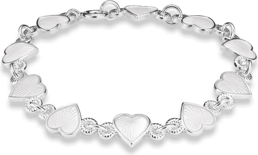 Pia&Per, Armbånd i 925 sølv med hvite emalje hjerter