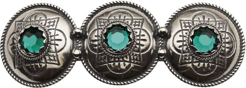 Hårspenne i 830 oksidert sølv med grønne stener