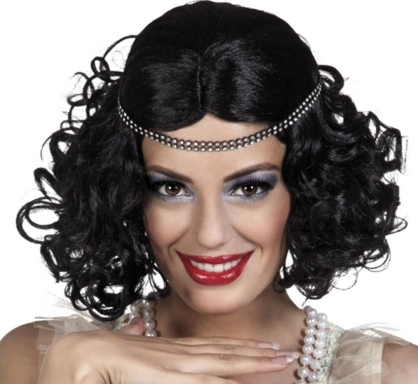 Retro Sort Parykk Med Pannebånd - 1 Stk Universal