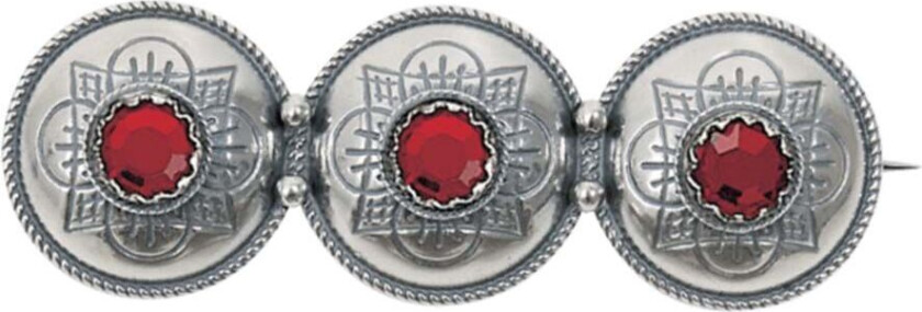 Olinenål i 830 oksidert sølv med røde stener